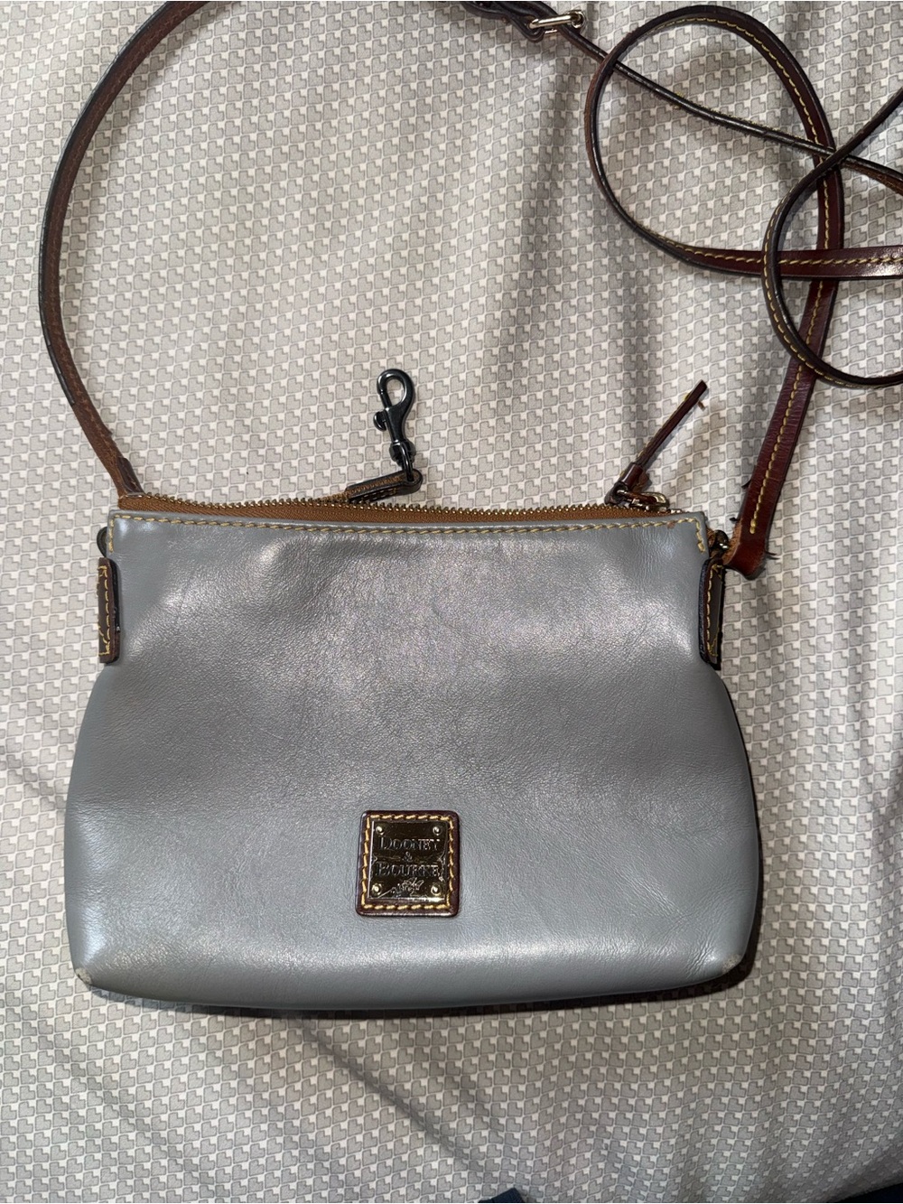Dooney & Bourke Gray Leather Crossbody with Brown Strap